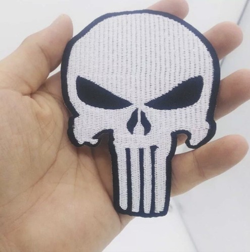 Patch Brodé Thermocollant "Punisher" - Diamètre 8 Cm - Motif Militaire - Pour Vêtements, Sacs Ou Casquettes