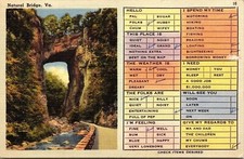 Natural Bridge Virigia Va Linen Fort Defiance Cancel Seven Wonders Postcard