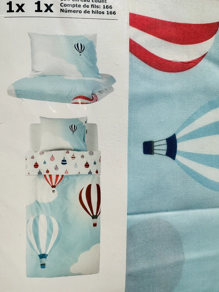 IKEA UPPTAG Funda Nórdica con Funda de Almohada Juego de Cama Cielo Nubes Globos de Aire Azul NUEVO Foto 2 de 4