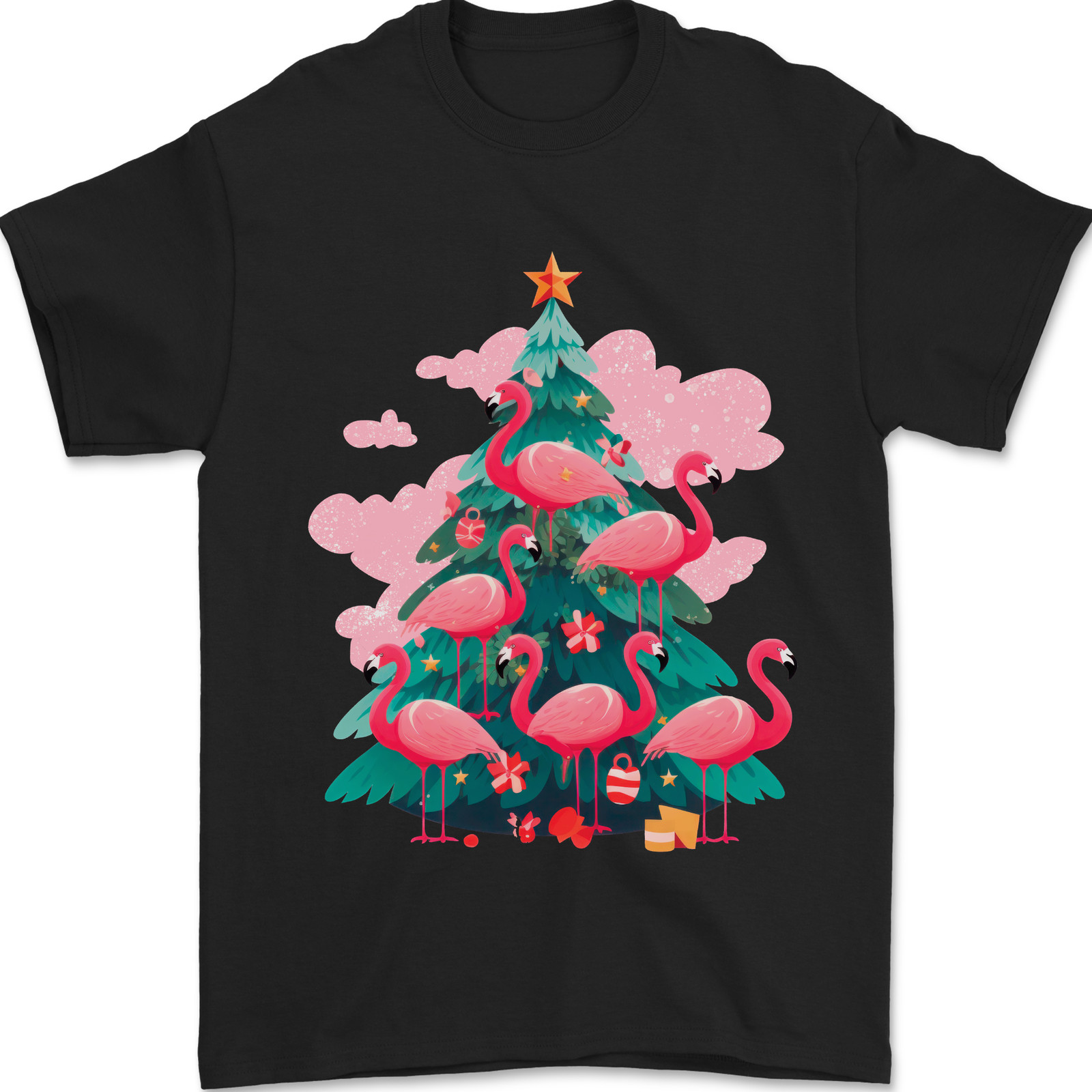 Flamenco Árbol de Navidad Hombre Camiseta 100% Algodón