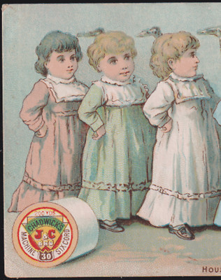 J CHADWICK & BRO NYC TRADE CARD, SPOOL COTTON THREAD, 6 CUTE LITTLE GIRLS  K486