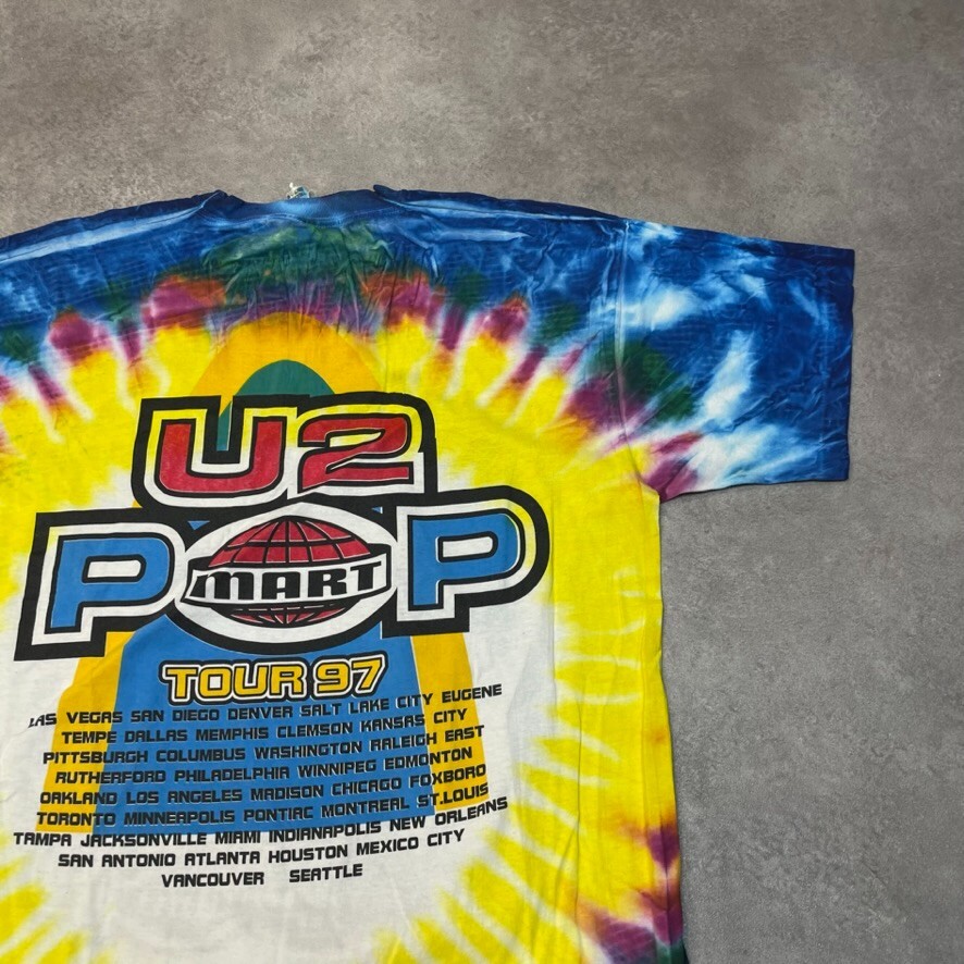 U2 T-Shirt Mens XL Pop Mart 97 Tour Music Tye Dye Single Stitch Tee, Yellow image 9