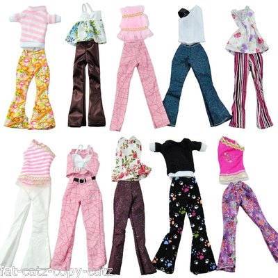 6x Mode Puppengröße Hosen Outfit Sets 6x Oberteile & 6x Hosen gemischte Designs