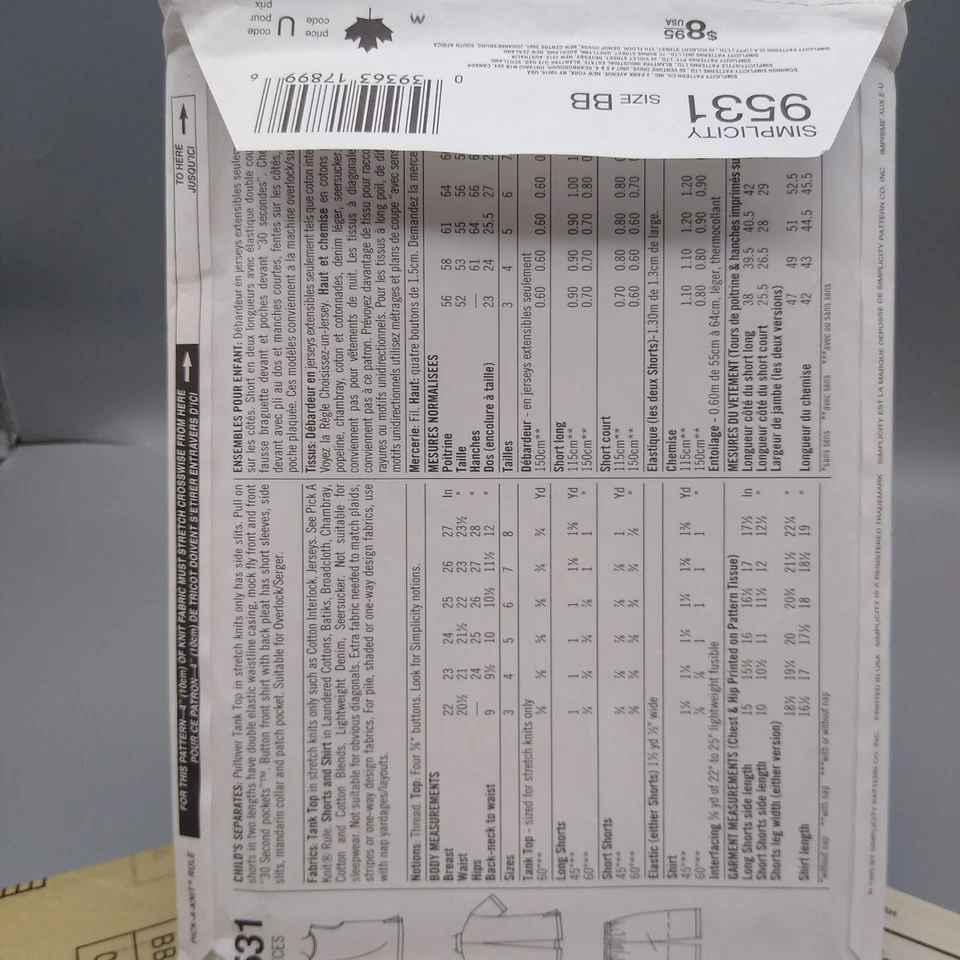 UNCUT Vintage Sewing PATTERN Simplicity 9531, Childrens Birch Street Clothing - Image 3 of 3