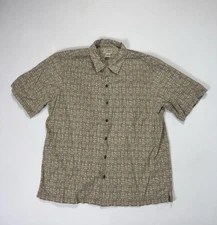 LL Bean Mens Large Fish Print Loop Collar Button Shirt Casual Vacation Modern