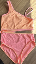 Angel Beach Girls One Shoulder High-Waisted Bikini Peach Pink Size 16