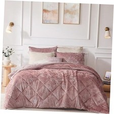 King Velvet , Luxury Diamond Quilting Fluffy King/Cal King Blush Comforter Set