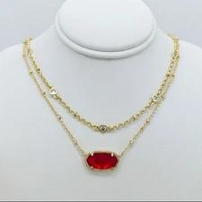 Kendra Scott Elisa Gold Crystal Multi Strand Necklace in Ruby Red