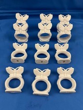 12 Vintage Butterfly Napkin Rings White Ceram...