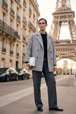 Free People Hannah Slouchy Double Breasted Blazer Jacket in Grey 697