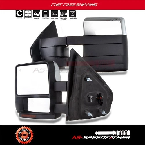Left Right Side Power Heated Tow Mirrors Turn Signal Chrome For 07-14 Ford F150
