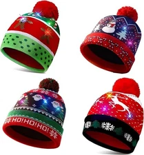 4 Pack LED Christmas Hat, Light-up Beanie Knit Hats with 6 LED... 