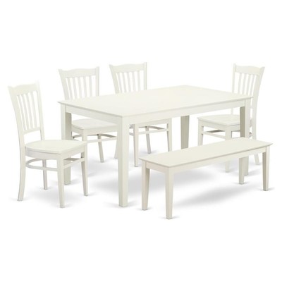 East West Furniture Capri 6-piece Wood Dining Set with 1 Bench in Linen White