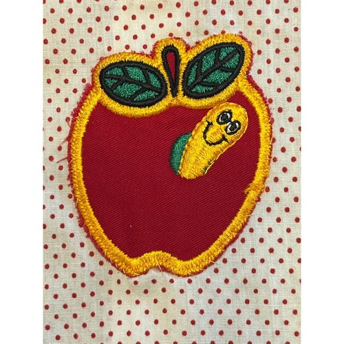 Vtg 1980s Red Polka Dot Dress Girls Sz 7? Homemade Ric Rac Apple Worm Appliqué - Picture 7 of 11
