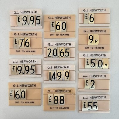 13 Vintage G.J. Hepworth Shop Preis Tickets Displays Anzug nach Maß Schneiderei