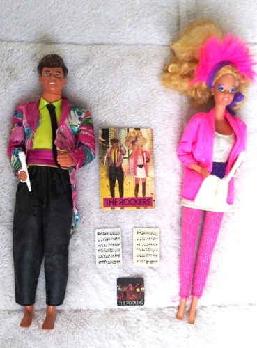Vintage 1986 Mattel Barbie & The Rockers - Derek & Barbie Dolls With Accessories