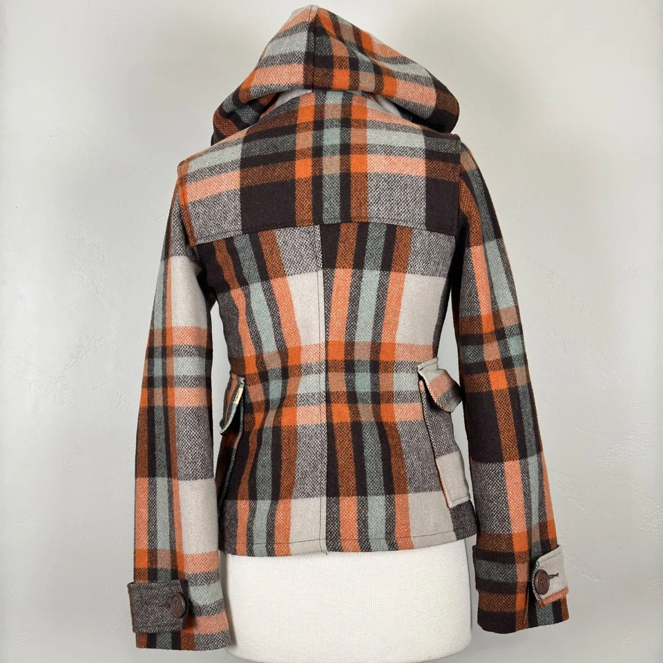 Hollister Co Duffle Coat M Y2K Streetwear Indie Mod Revival Prep Tartan Plaid - Image 2 of 4