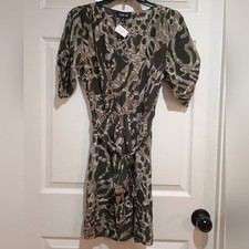 NWT Women's Anthro Charlie Jade Belted Camouflage Dress V Neck Size XSmall