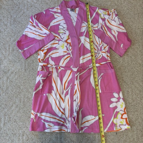 N Natori Belted Wrap Robe with Pockets Pink Floral Women's Size S 3/4 Sleeve - Picture 4 of 7