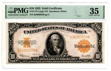 Fr. 1173 $10 1922 Gold Certificate PMG Choice Very Fine 35