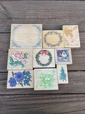 Lot Of 9 Wood Mounted Rubber Stamps Flower Florals Floral Theme Various Makers