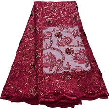 African Lace Fabric 5 Yards of Mesh Embroidered Fabric Sequins Fabric for Wed...