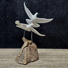 John Perry Signed Doves Burlwood Small 1972 Vtg