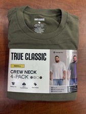 True Classic 4 Pack Classic Crew Neck Tees Size Small - Green/Army/Grey/White