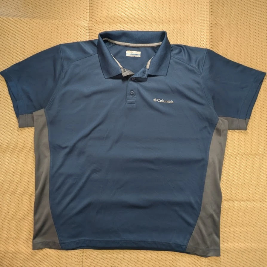 Columbia Polo Shirt Mens XL Blue Gray Short Sleeve Hiking Outdoor Performance