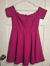 Lulus Season of Fun Magenta Off the Shoulder Skater Dress Size Large Pink Short
