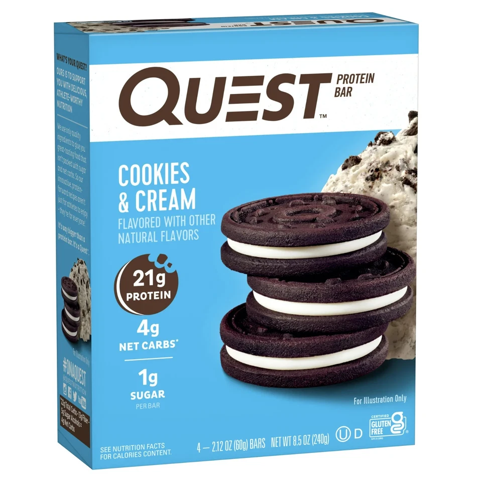 Quest Protein Bar, Galletas y Crema, 21g Proteína, Sin Gluten, 4 Unidades Foto 3 de 4