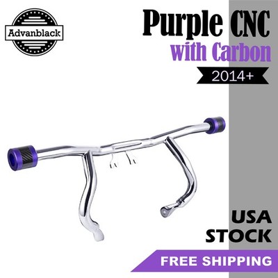 ProTek Purple CNC w/ Carbon Front High Way Peg One Step Crash Bar For 14+ Harley