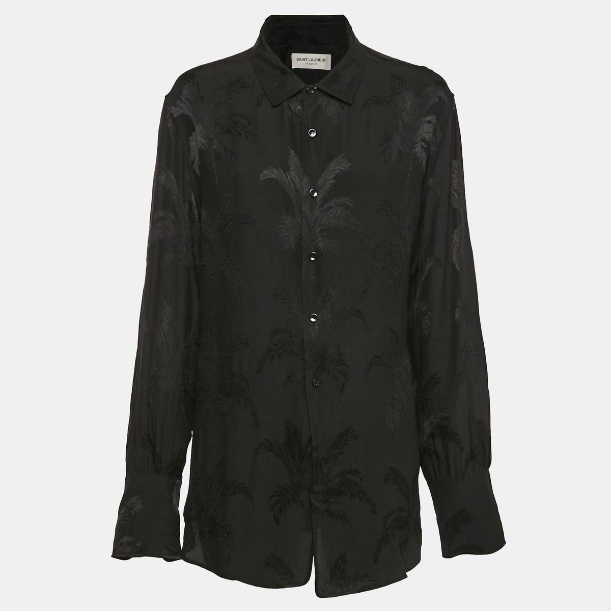 【Saint Laurent】black silk shirt Saint Laurent Paris Black Jacquard Silk Button Front Shirt M