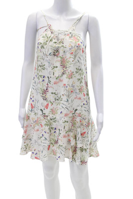 The Kooples Womens Spaghetti Strap Garden Floral Silk Dress White Multi Size XS