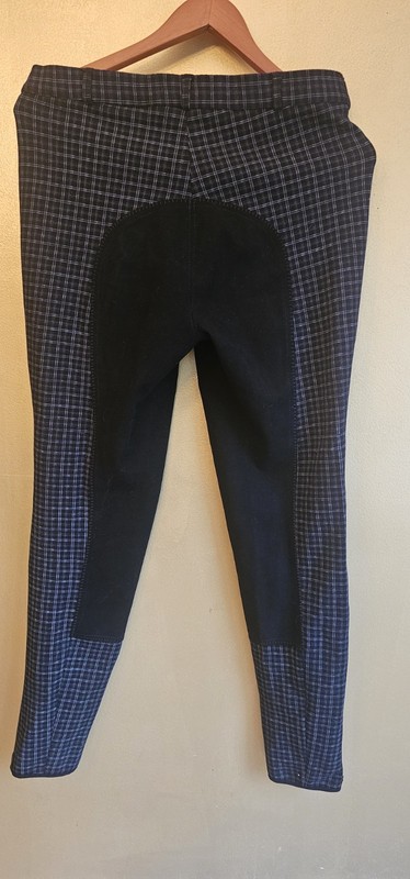 Horze Full Suede Seat Riding Pants Dark Blue Plaid Size Large New Without Tags