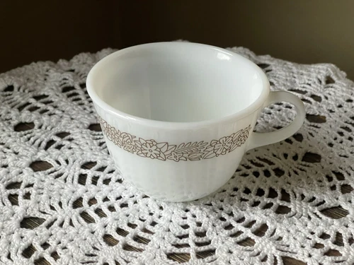 Vintage Pyrex Milk Glass Mug Cup Brown Woodland Design