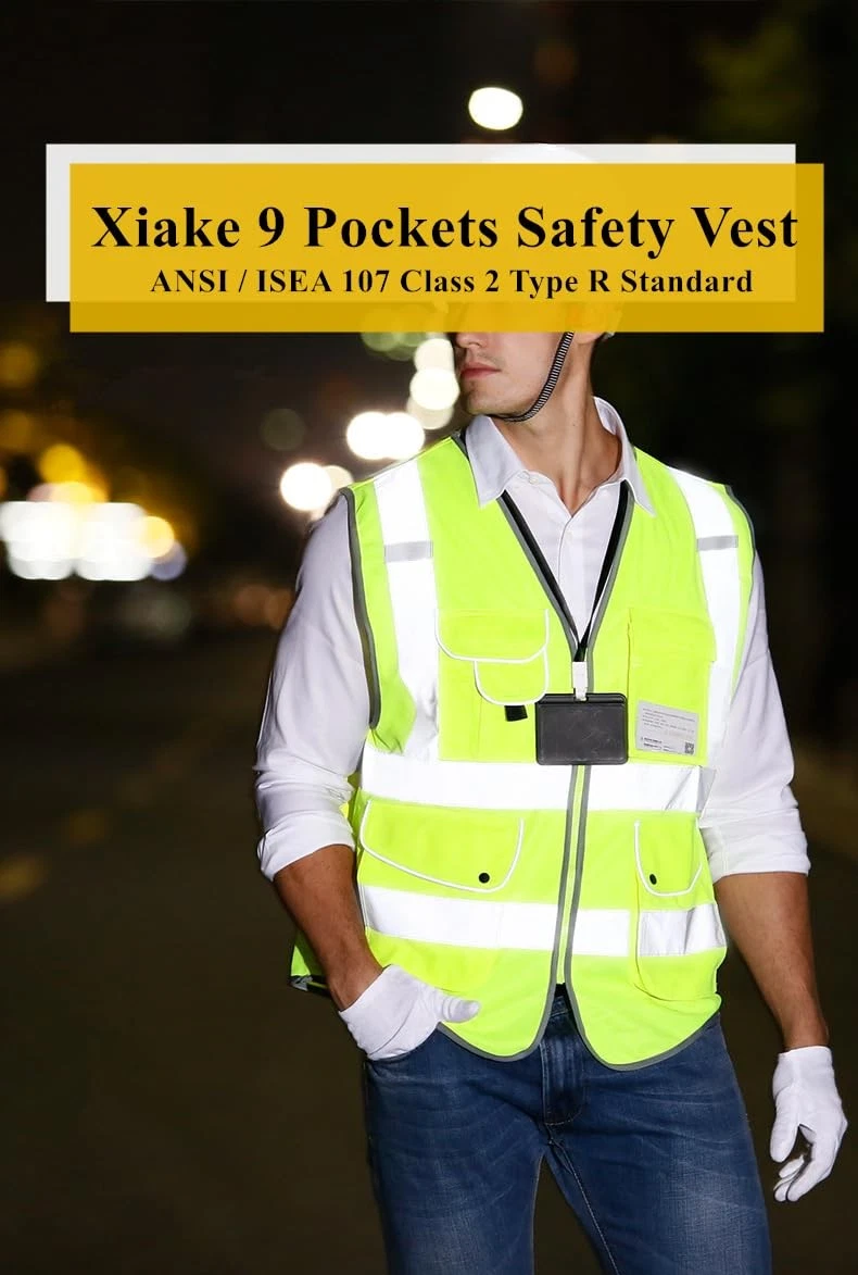 Class 2 High Visibility Reflective Safety Vest with 9 Pockets Yellow Large Size image 3