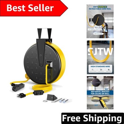 Professional 30 Ft Ceiling/Wall Mount Power Cord Reel with 10A Circuit Breaker