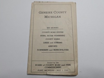 1940 Flint Genesee County MI Folding Road Map Rural House Numbers Lakes Parks