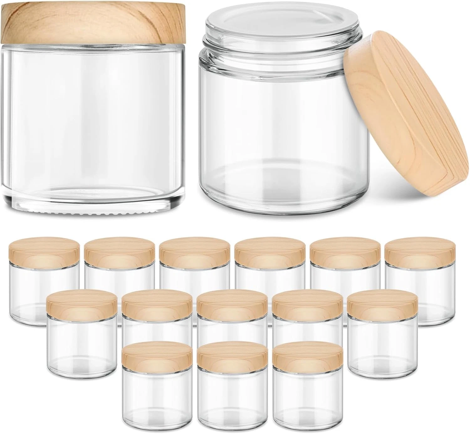 16 Pack Small Glass Jars with Lids, 4 Oz Glass Containers with Plastic Woodgrain