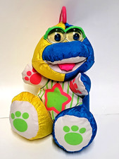 1991 Fisher Price F-P Plush Puffalump Dinosaur Googly Rattle Eyes Blue Green 8"