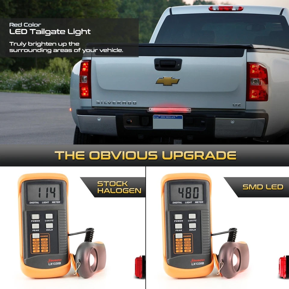 Full LED Chrome Tailgate Brake Lights For 2001-2014 Silverado Sierra 3500 Dually - Imagem 3 de 4