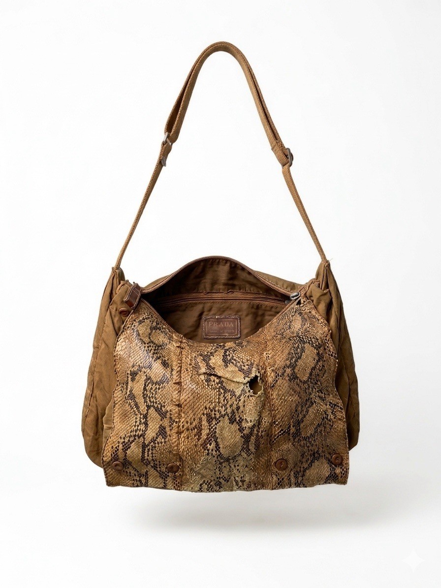 PRADA women's Vintage Genuine Python Snake Patterned Shoulder Bag