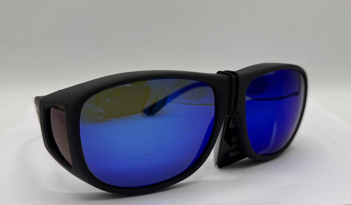 Vintage Glasses Blue Ink Cocoons polarized fitover Flex2Fit Slimline‎ Sunglasses Cocoons C302M Pilot Black Polarized Blue Mirrored Fitover  main image 4