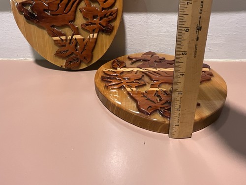 Wooden Wall Decor Carved 3D Floral 13”X11” Handmade VTG 2 Pc Set - Picture 8 of 9