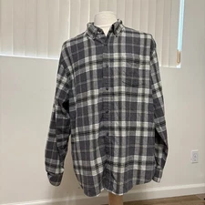 Weatherproof Vintage Men's XXL Flannel Shirt Gray Plaid Button Down Soft Casual 