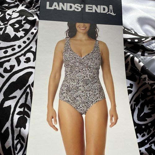 Neu mit Etikett Land's End Tugless Einteiler Badeanzug schwarz/weiß Badeanzug Damen XL
