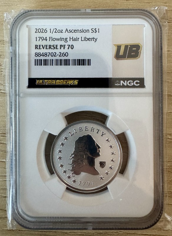2026 Ascension 1794 Flowing Hair Liberty Eagle 1/2 Oz Silver Reverse Pf 70 NGC