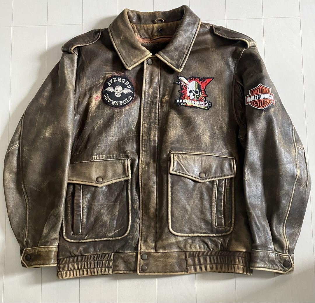 Harley Davidson vintage leather jacket with detachable boa size 44