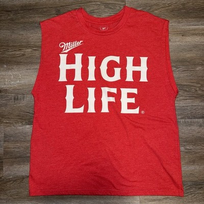 OVERSIZED Miller High Life Beer Shirt Mens Small Red Sleeveless Muscle UGK